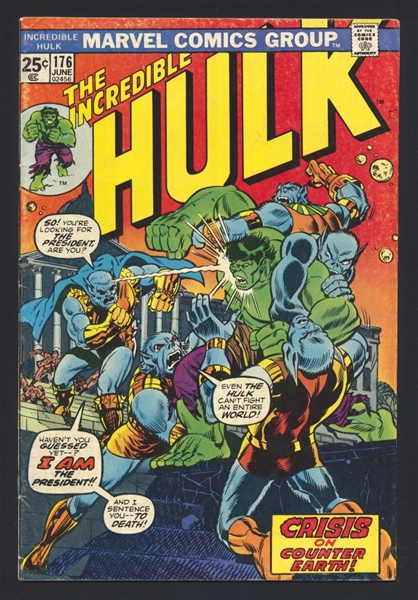 Incredible Hulk #176 VG 1974 Marvel Cyclops Marvel Value Stamp Intact Comic Book