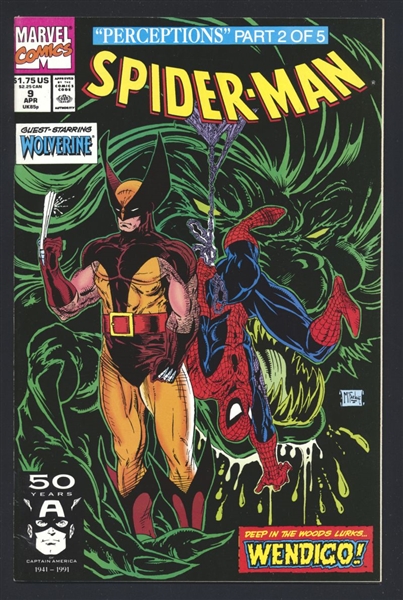 Spider-Man #9 VF Perceptions p2 Wolverine McFarlane 1991 Marvel Comic Book