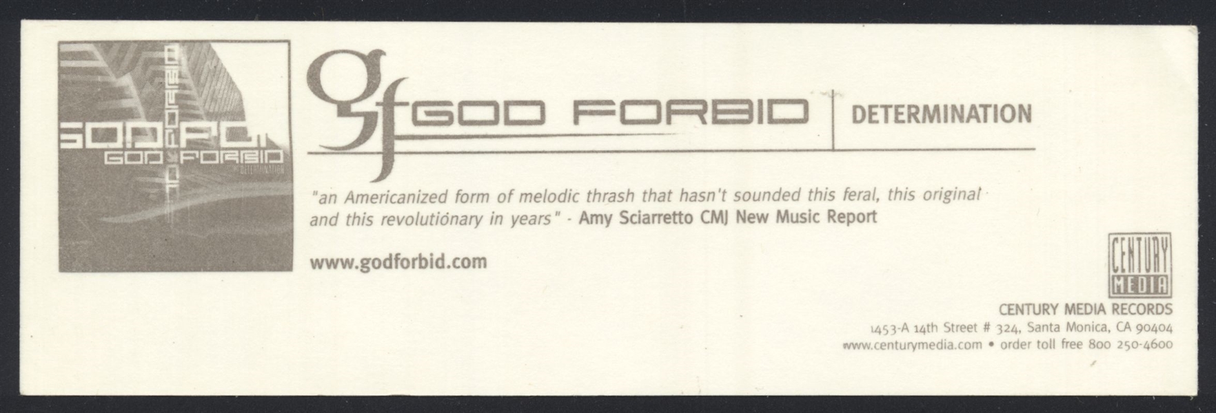 GOD FORBID Determination Original Promo Sticker NEW JERSEY HEAVY METAL