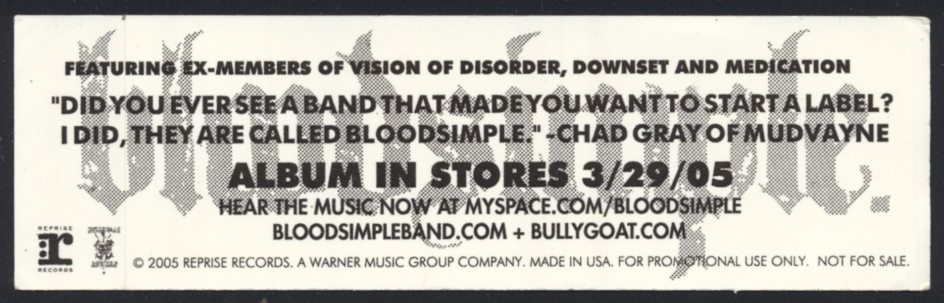 BLOODSIMPLE A Cruel World Original Promo Sticker HEAVY METAL BAND