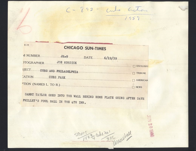 Lot of (3) 1959 Cubs SAMMY TAYLOR, MOE DRABOWSKY & CAL NEEMAN Original Photos