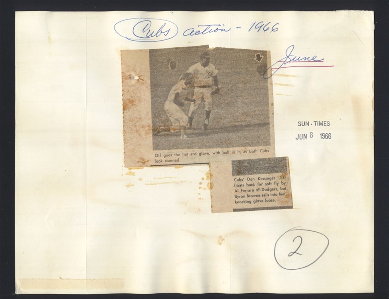 Lot of (4) 1966 Cubs DON KESSINGER & BYRON BROWNE Collision Original News Photos