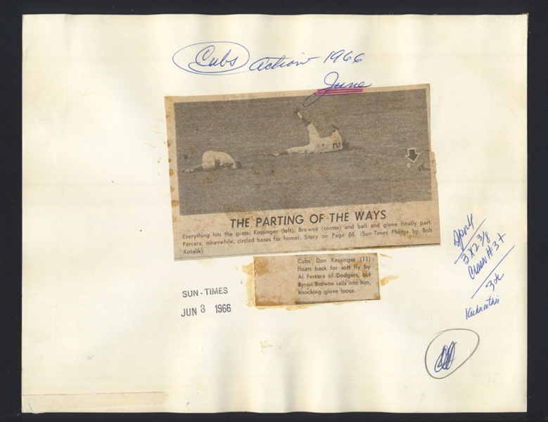 Lot of (4) 1966 Cubs DON KESSINGER & BYRON BROWNE Collision Original News Photos