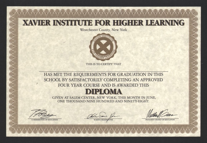 X-MEN - XAVIER INSTITUTE FOR HIGHER LEARNING DIPLOMA 9x6 Original Promo